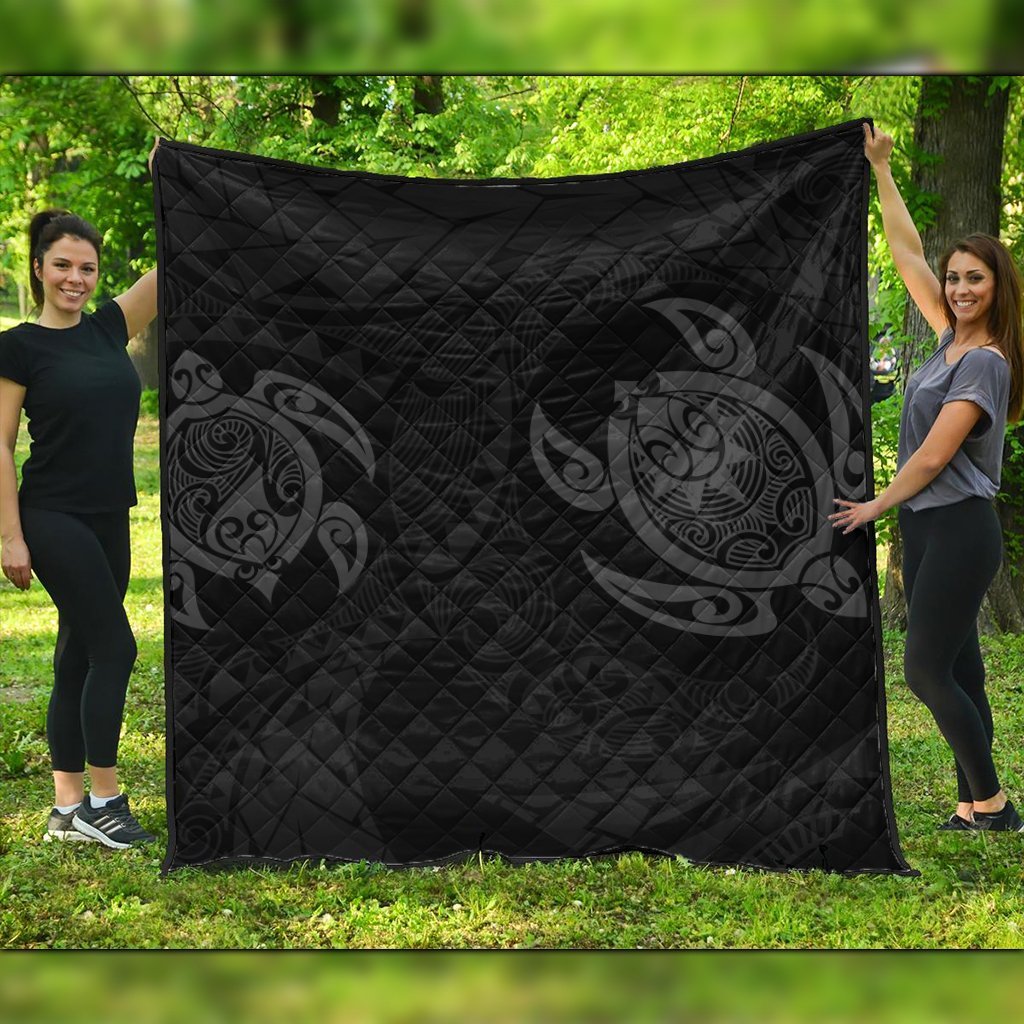 Hawaiian Two Turtle Polynesian Premium Quilts Gray AH Black - Polynesian Pride