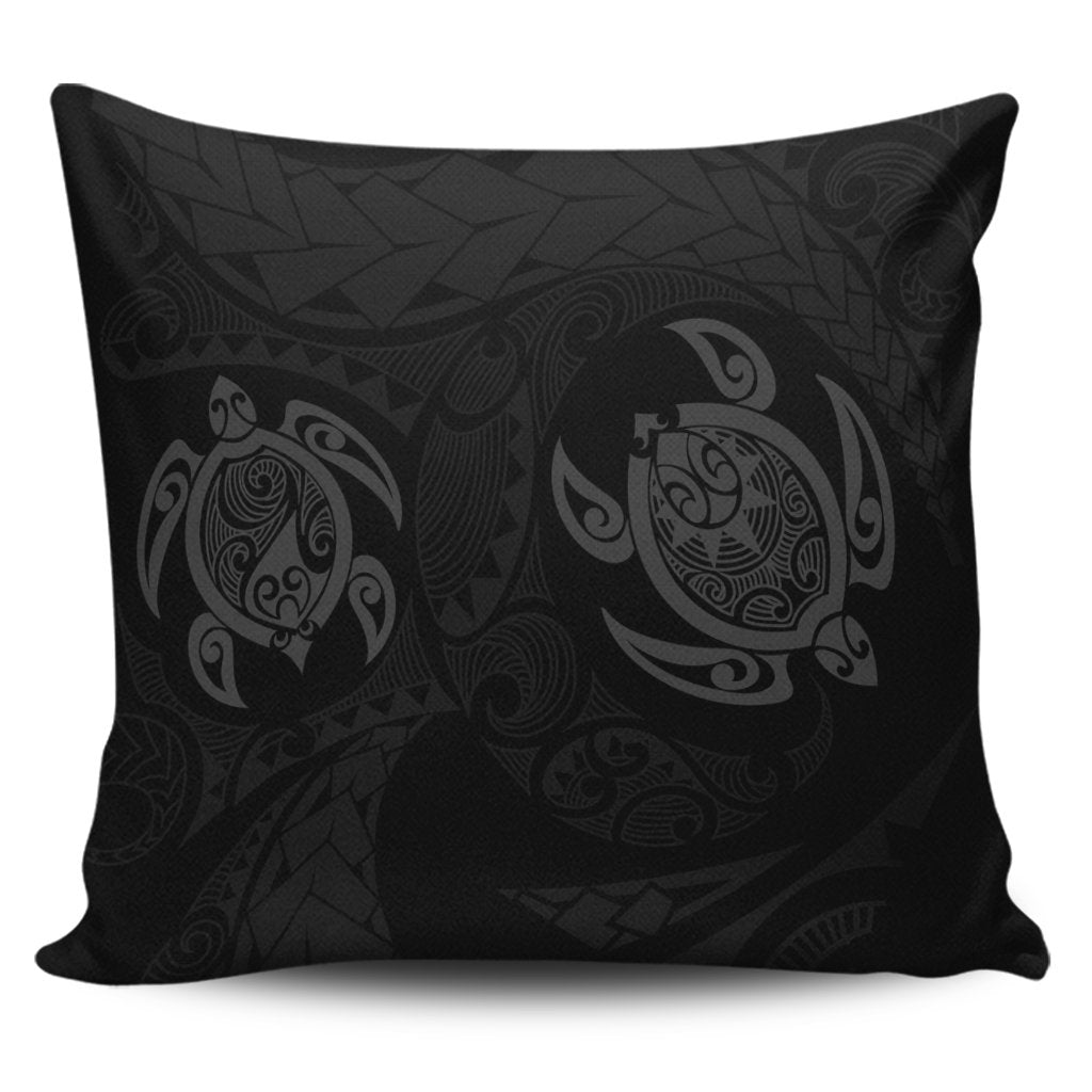 Hawaiian Two Turtle Polynesian Pillow Covers Gray AH Pillow Covers Black - Polynesian Pride