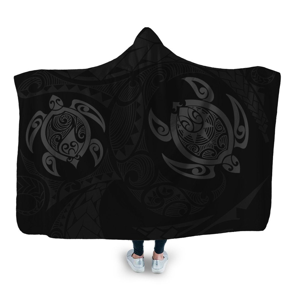 Hawaiian Two Turtle Polynesian Hooded Blanket Gray AH Hooded Blanket White - Polynesian Pride