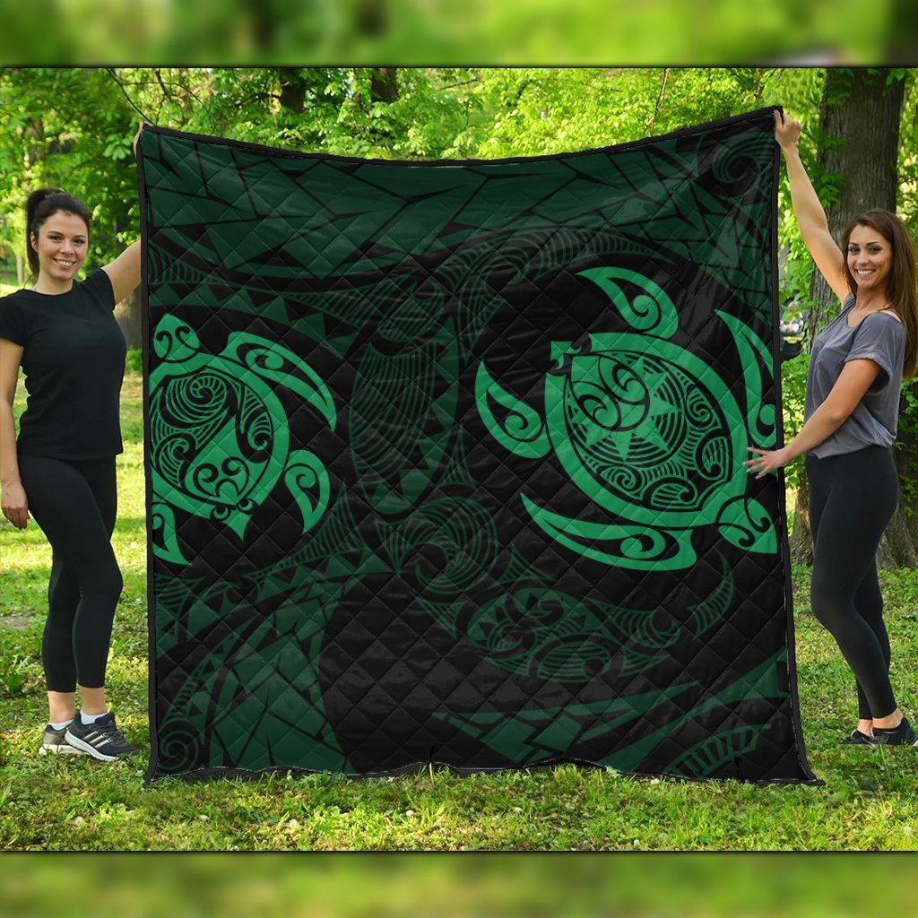 Hawaiian Two Turtle Polynesian Premium Quilts Green AH Black - Polynesian Pride