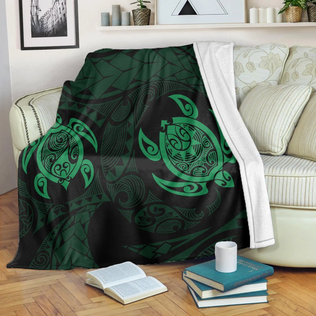 Hawaiian Two Turtle Polynesian Premium Blankets Green AH White - Polynesian Pride