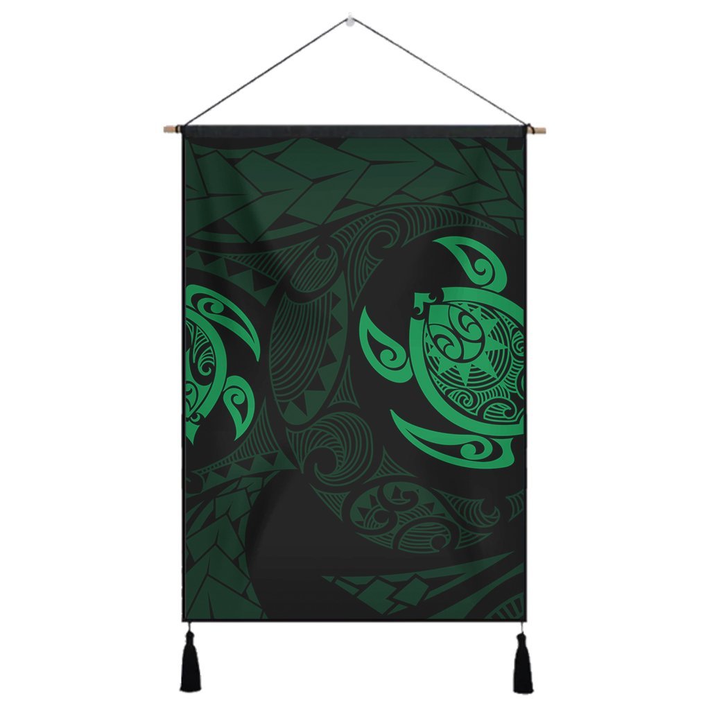 Hawaiian Two Turtle Polynesian Hanging Poster Green AH Hanging Poster Cotton And Linen - Polynesian Pride