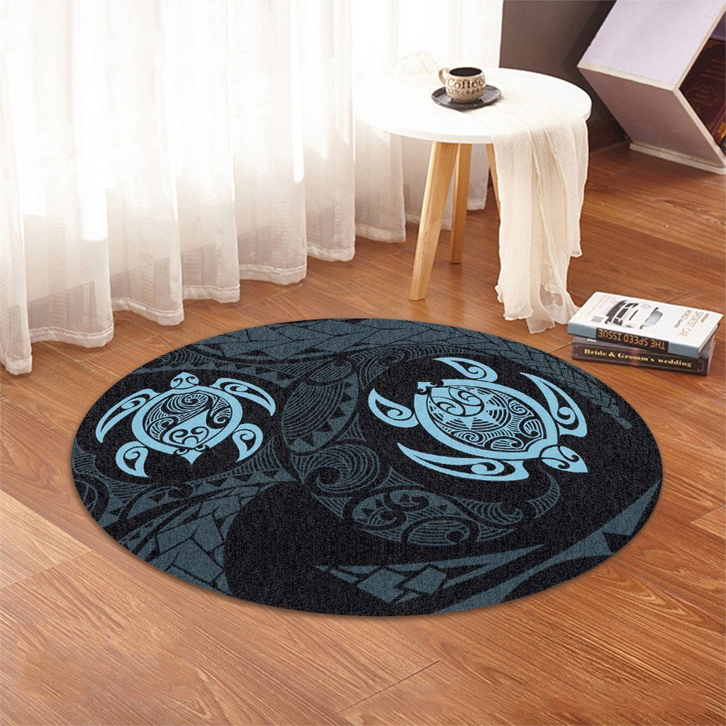 Hawaiian Two Turtle Polynesian Round Carpet Pastel Blue AH - Polynesian Pride