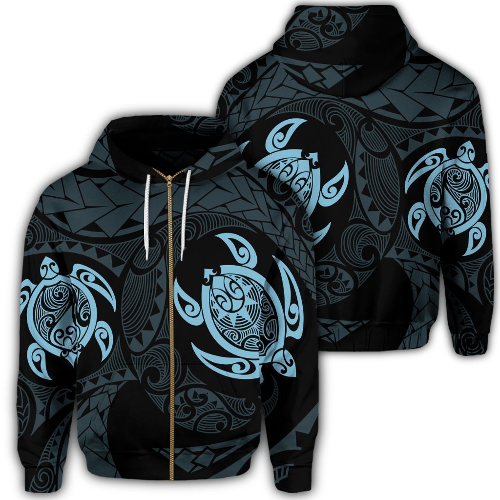 Hawaiian Two Turtle Polynesian Zip Hoodie Pastel Blue Unisex Art - Polynesian Pride