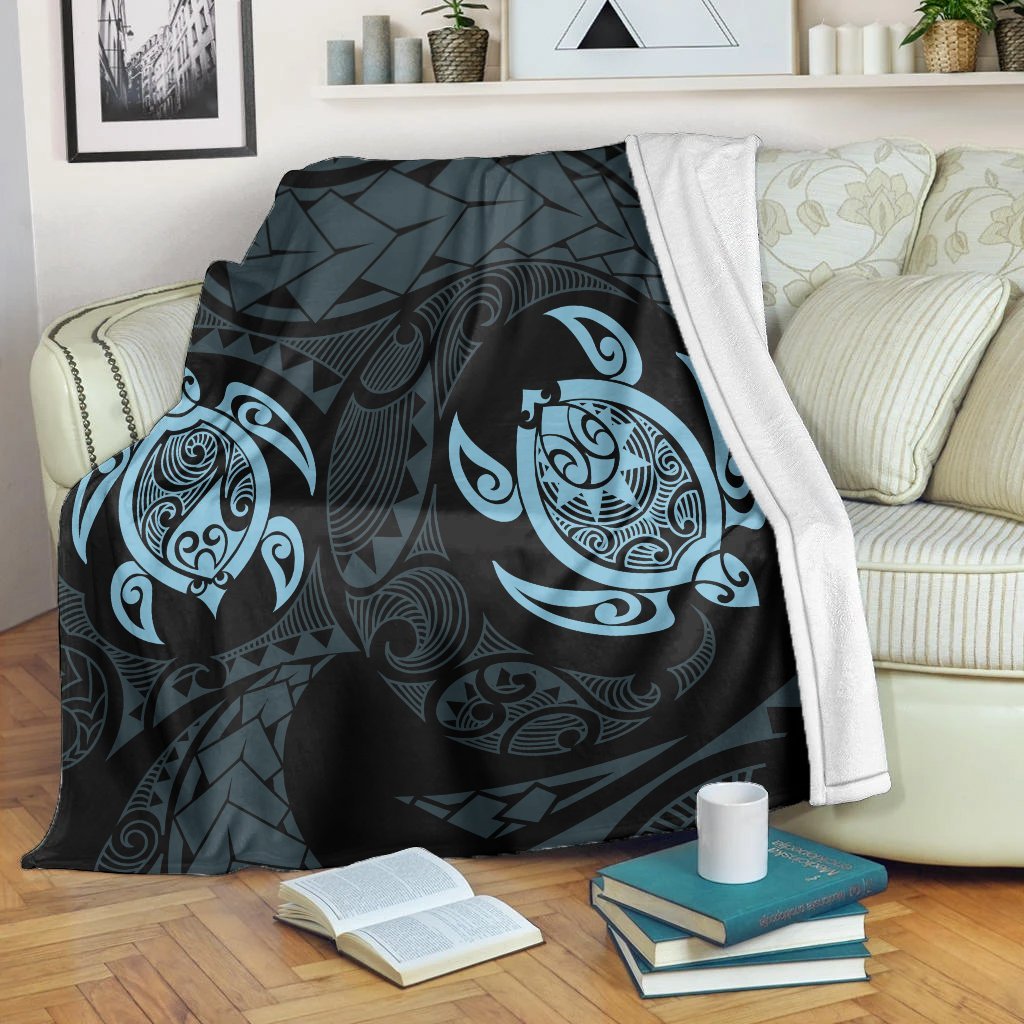 Hawaiian Two Turtle Polynesian Premium Blankets Pastel Blue AH White - Polynesian Pride