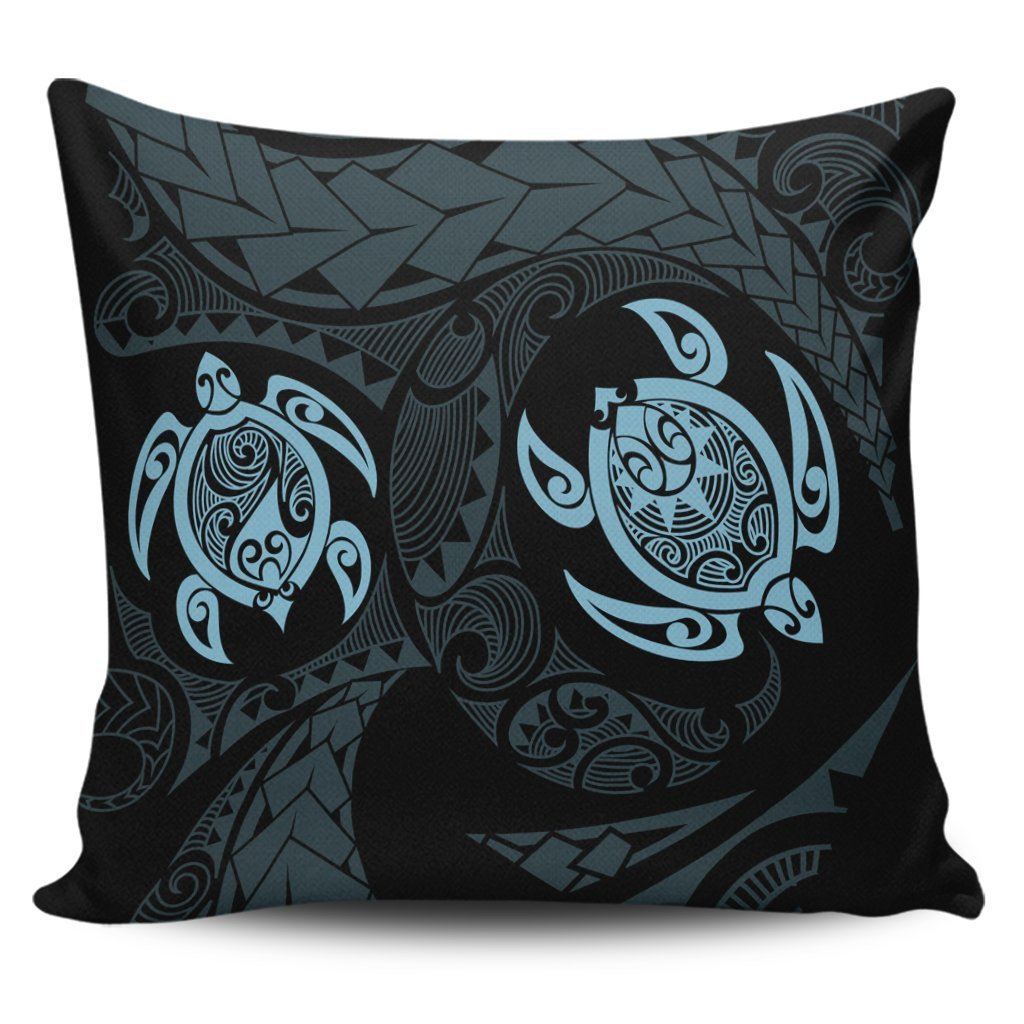 Hawaiian Two Turtle Polynesian Pillow Covers Pastel Blue AH Pillow Covers Black - Polynesian Pride