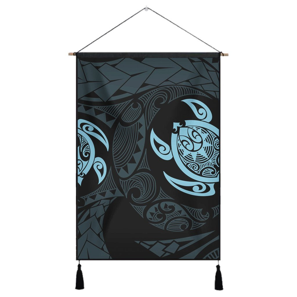 Hawaiian Two Turtle Polynesian Hanging Poster Pastel Blue AH Hanging Poster Cotton And Linen - Polynesian Pride