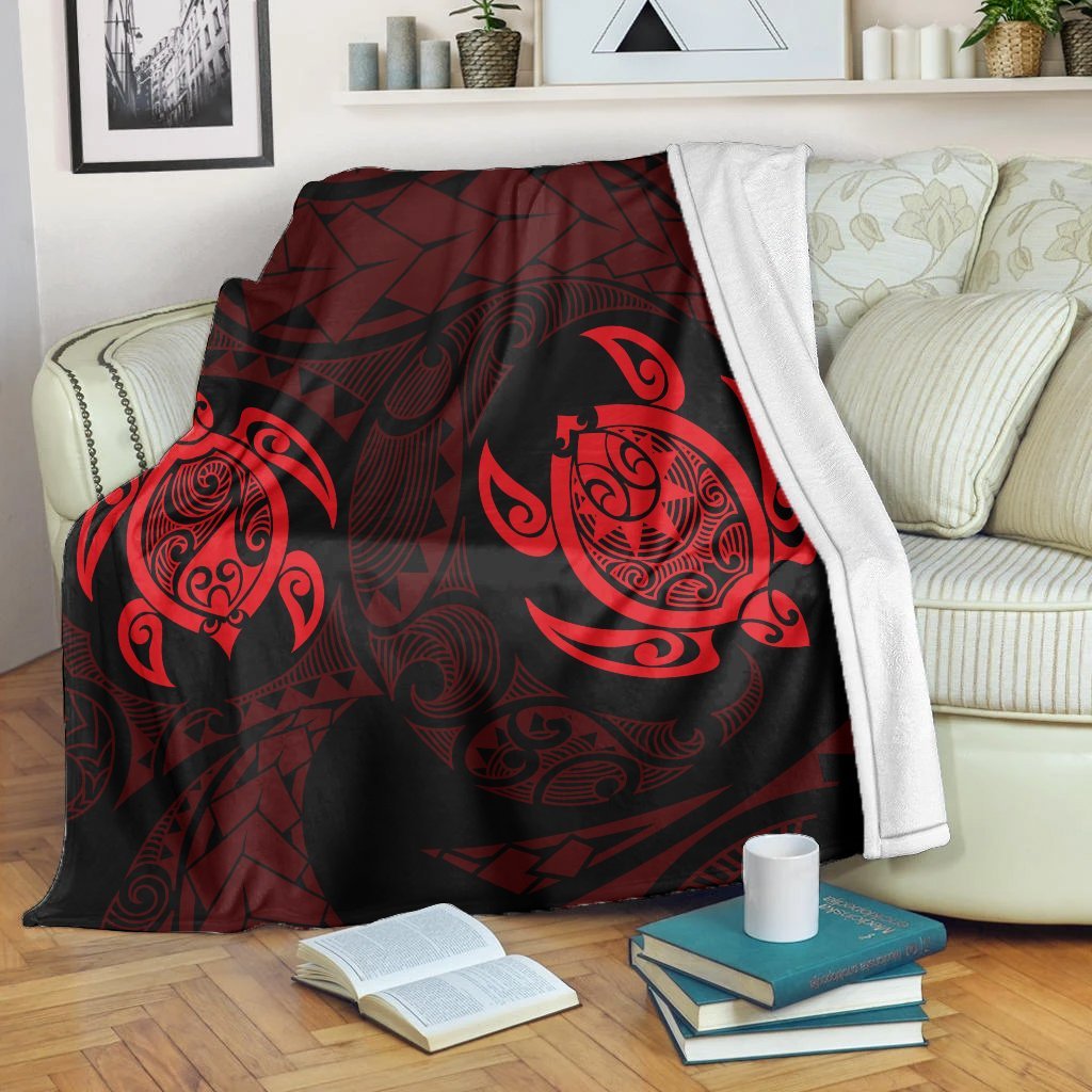 Hawaiian Two Turtle Polynesian Premium Blankets Red AH White - Polynesian Pride