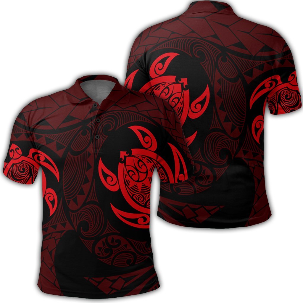 Hawaiian Two Turtle Polynesian Polo Shirt Red Unisex Black - Polynesian Pride