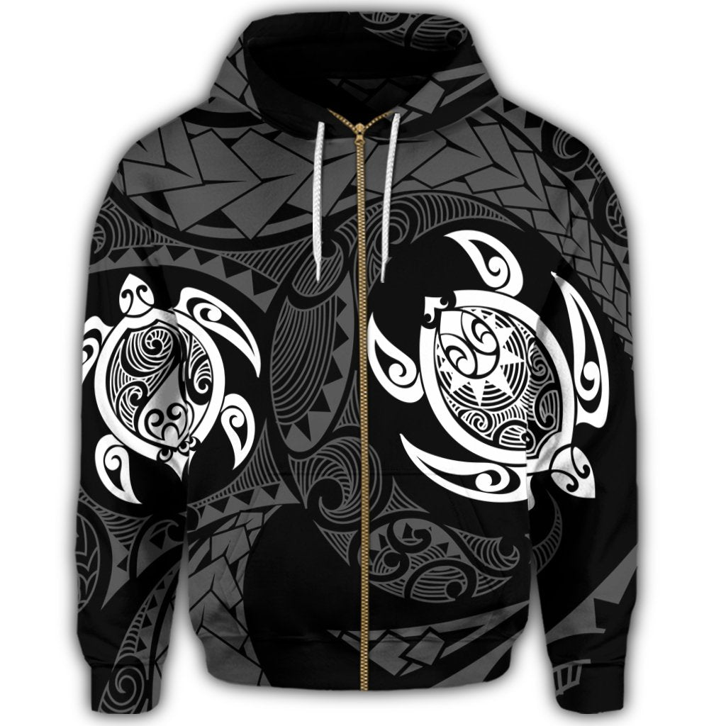 Hawaiian Two Turtle Polynesian Zip Hoodie White - Polynesian Pride