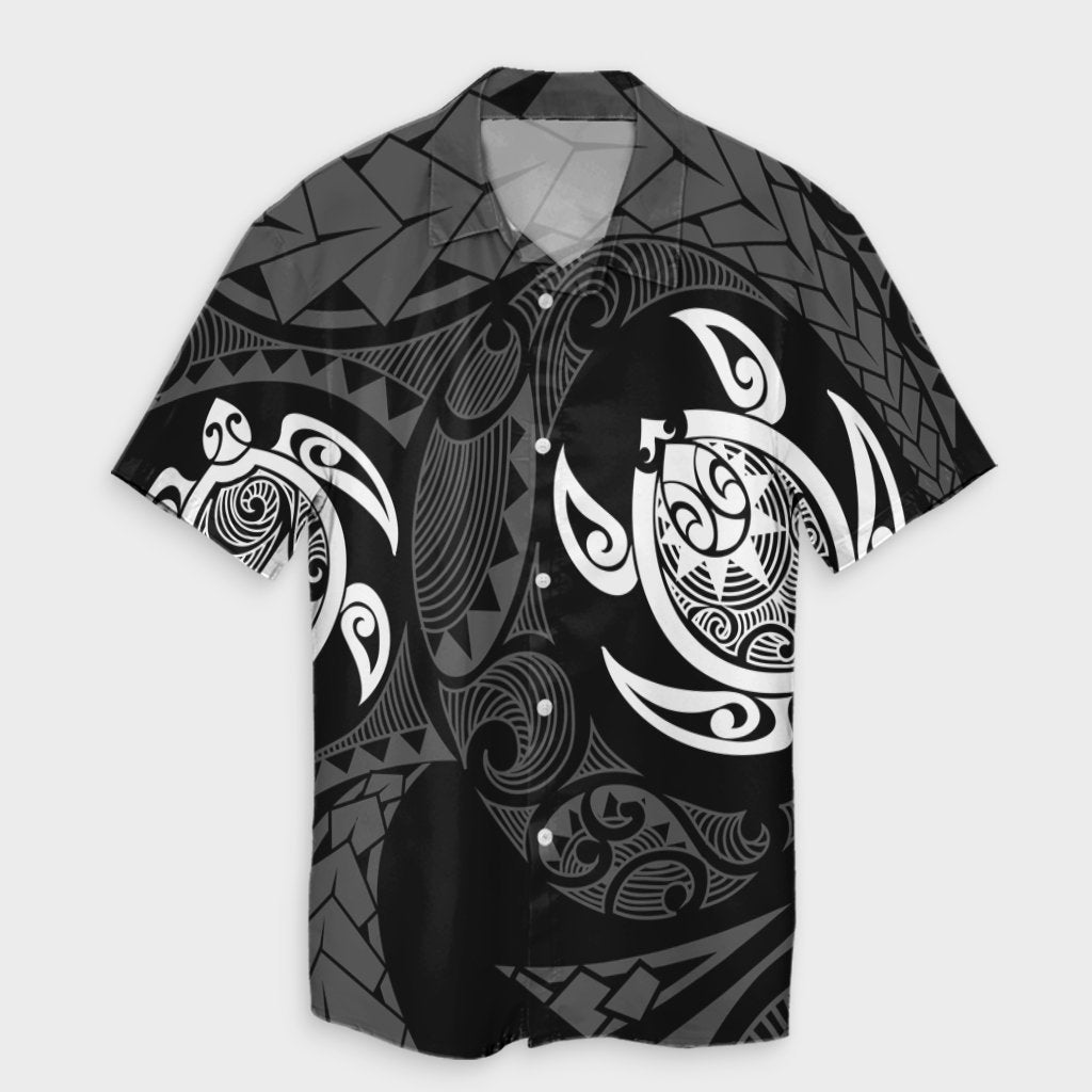 Hawaiian Two Turtle Polynesian Hawaiian Shirt White AH Unisex Black - Polynesian Pride