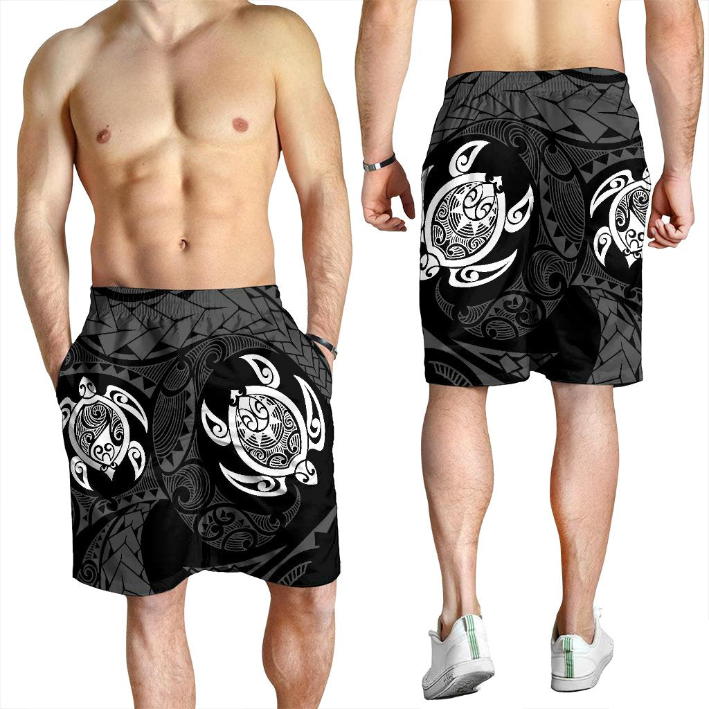 Hawaiian Two Turtle Polynesian Men's Shorts White AH - Polynesian Pride