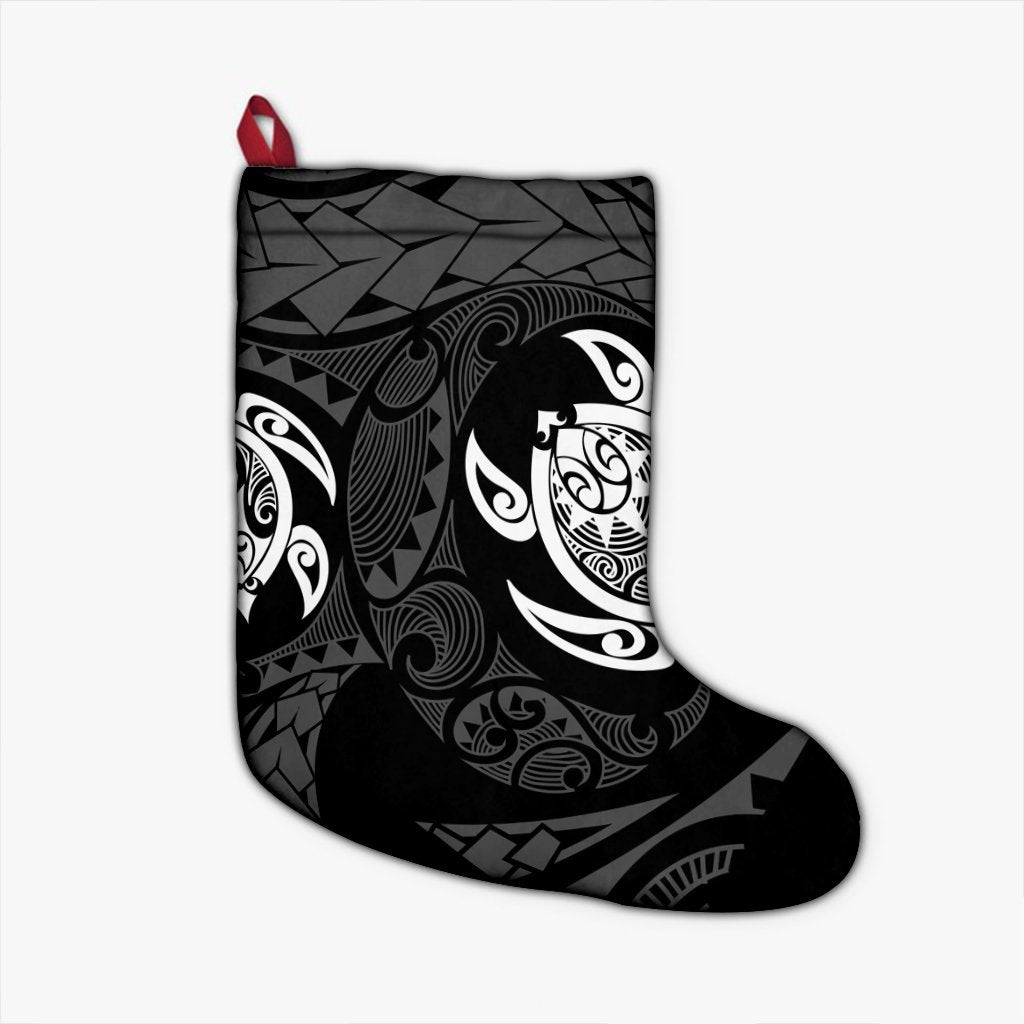 Hawaiian Two Turtle Polynesian Christmas Stocking White AH Christmas Stocking 26 X 42 cm Black - Polynesian Pride