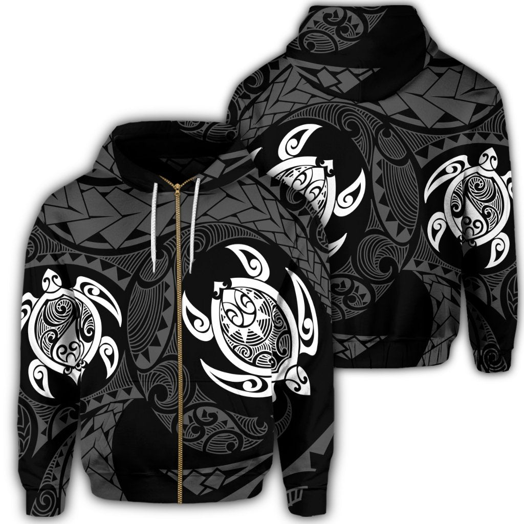 Hawaiian Two Turtle Polynesian Zip Hoodie White Unisex Art - Polynesian Pride