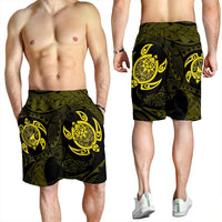 Hawaiian Two Turtle Polynesian Men's Shorts Yellow AH - Polynesian Pride
