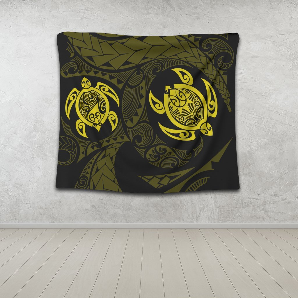 Hawaiian Two Turtle Polynesian Tapestry Yellow AH - Polynesian Pride