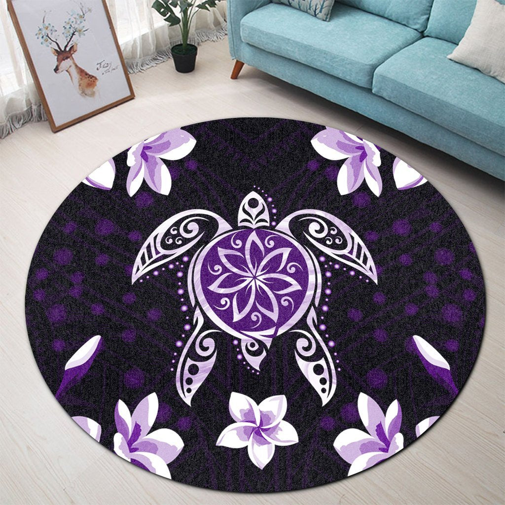 Hawaiian Violet Turtle Plumeria Round Carpet AH - Polynesian Pride