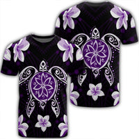 Hawaiian Violet Turtle Plumeria T Shirt AH Unisex Black - Polynesian Pride