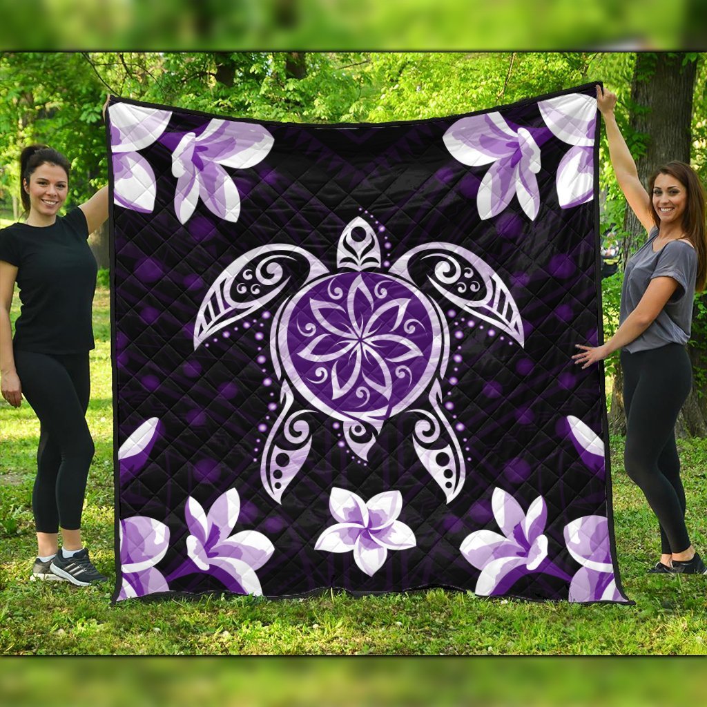 Hawaiian Violet Turtle Plumeria Premium Quilts AH Black - Polynesian Pride