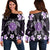 Hawaiian Violet Turtle Plumeria Women's Off Shoulder Sweater AH Black - Polynesian Pride