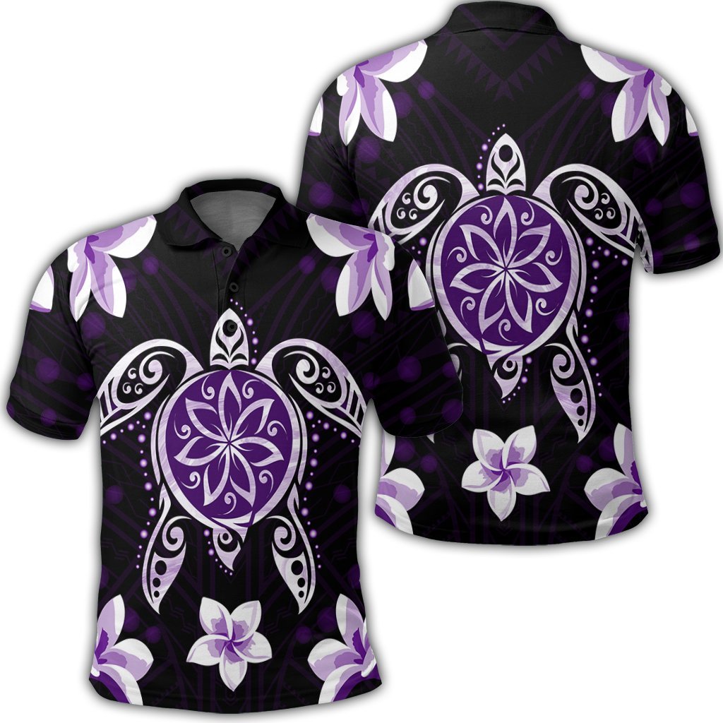 Hawaiian Violet Turtle Plumeria Polo Shirt Unisex Black - Polynesian Pride