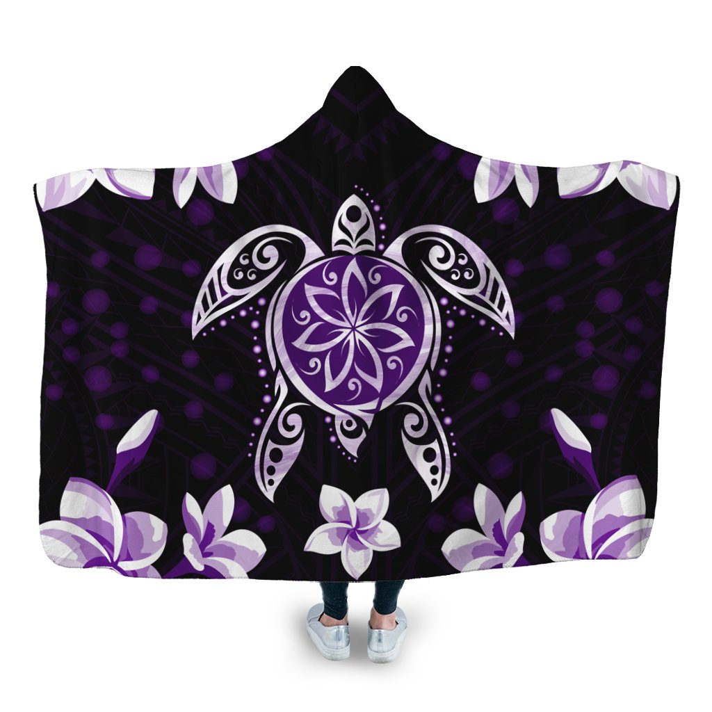 Hawaiian Violet Turtle Plumeria Hooded Blanket AH Hooded Blanket White - Polynesian Pride