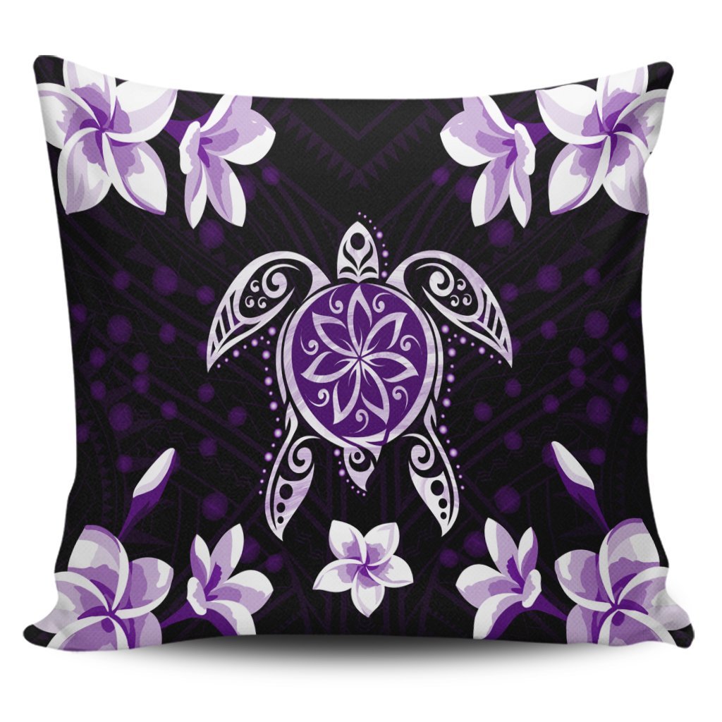 Hawaiian Violet Turtle Plumeria Pillow Covers AH Pillow Covers Black - Polynesian Pride