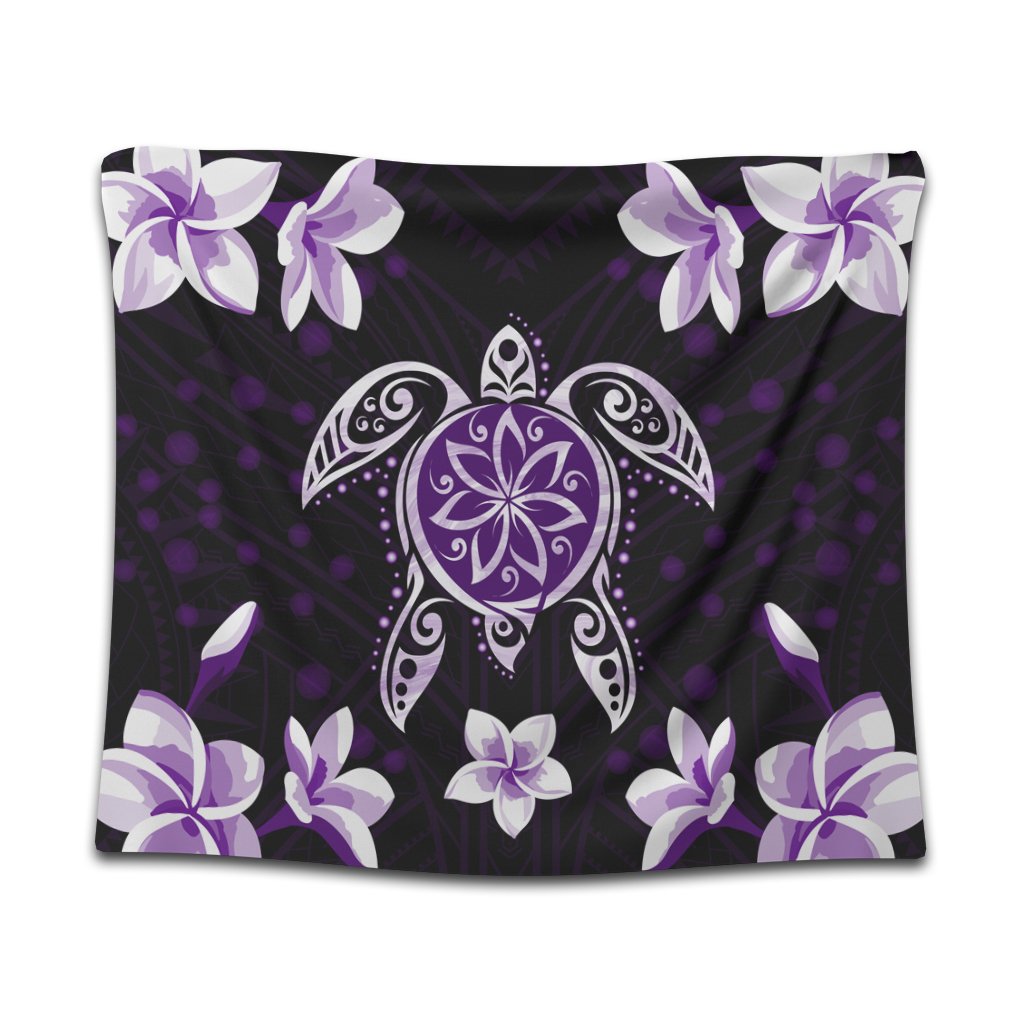 Hawaiian Violet Turtle Plumeria Tapestry AH Wall Tapestry Black - Polynesian Pride