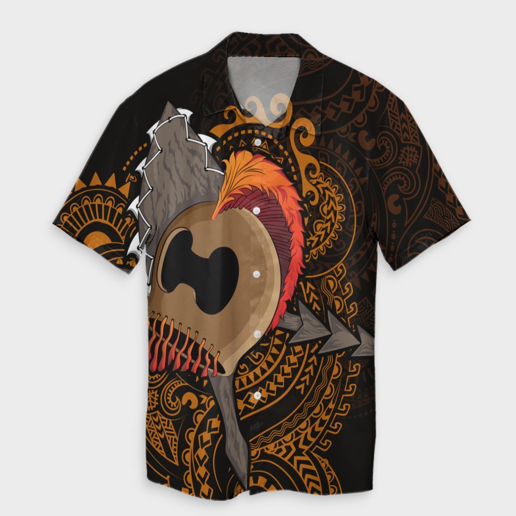 Hawaiian Warrior Helmet Kanaka Polynesian Hawaiian Shirt - AH Unisex Black - Polynesian Pride