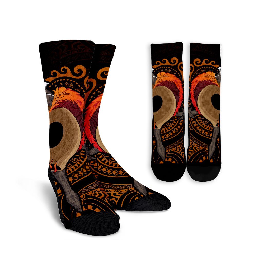 Hawaiian Warrior Helmet Kanaka Polynesian Crew Socks - AH Crew Socks White - Polynesian Pride