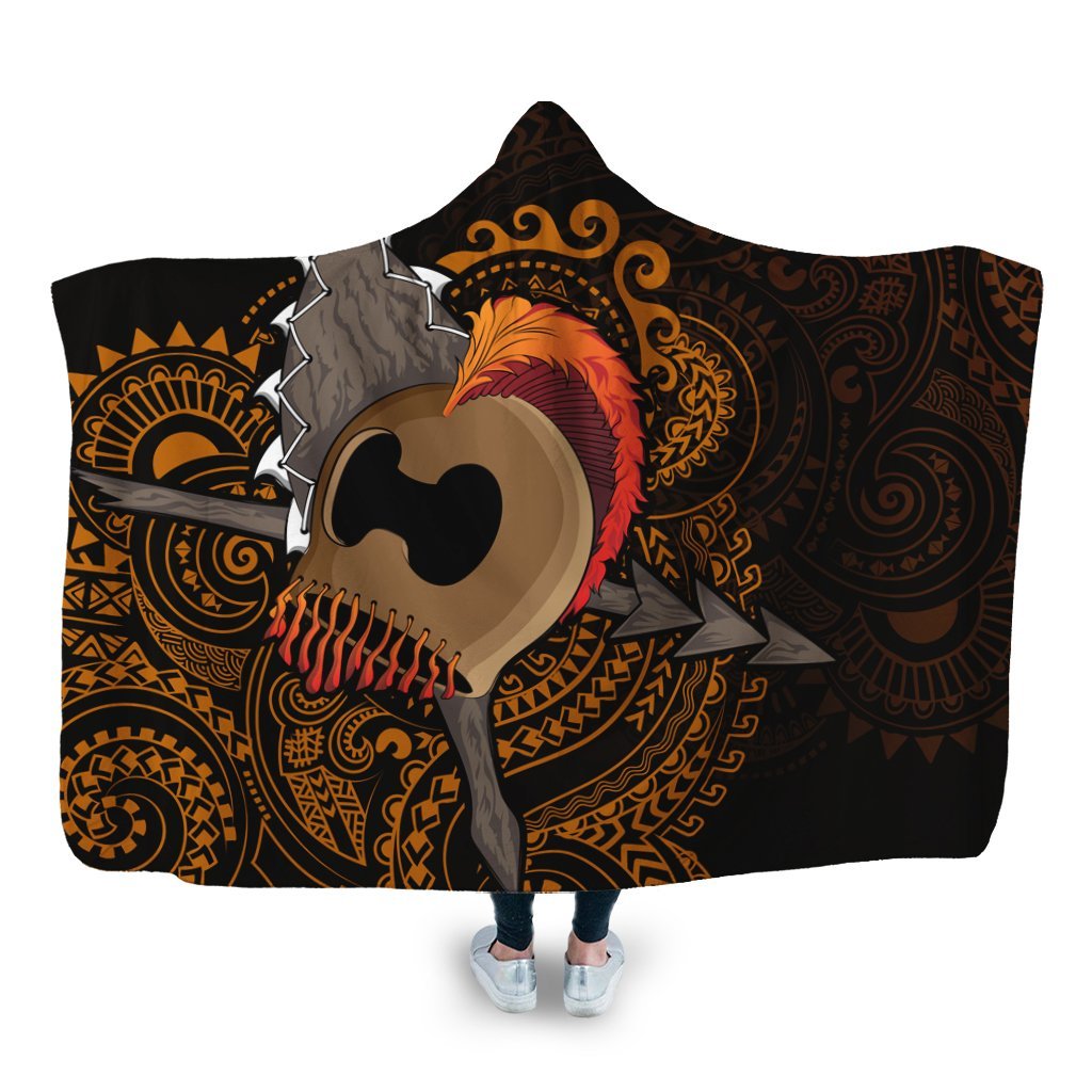 Hawaiian Warrior Helmet Kanaka Polynesian Hooded Blanket - AH Hooded Blanket White - Polynesian Pride