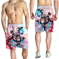 Hawaiian Wave Hibiscus Watercolor Turtle Polynesian Men's Shorts - AH - Polynesian Pride