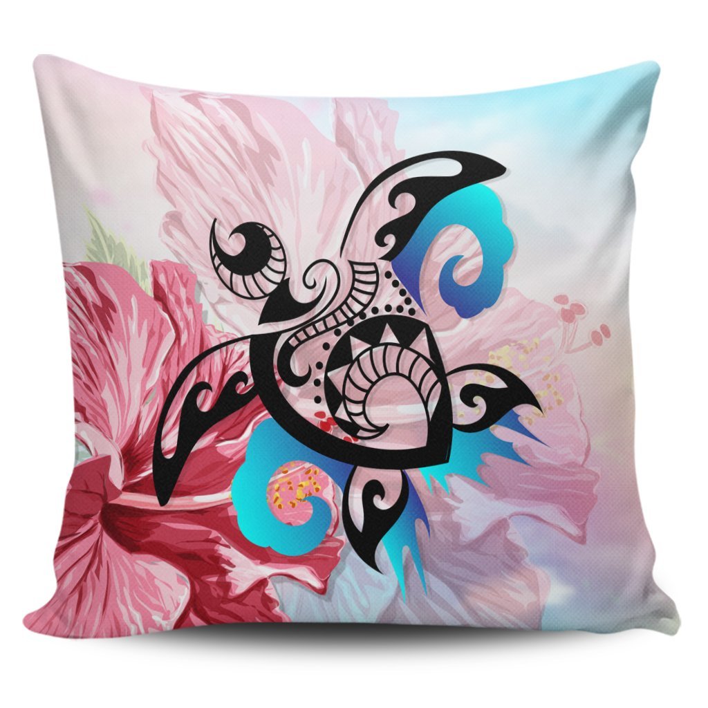 Hawaiian Wave Hibiscus Watercolor Turtle Polynesian Pillow Covers - AH Pillow Covers Black - Polynesian Pride