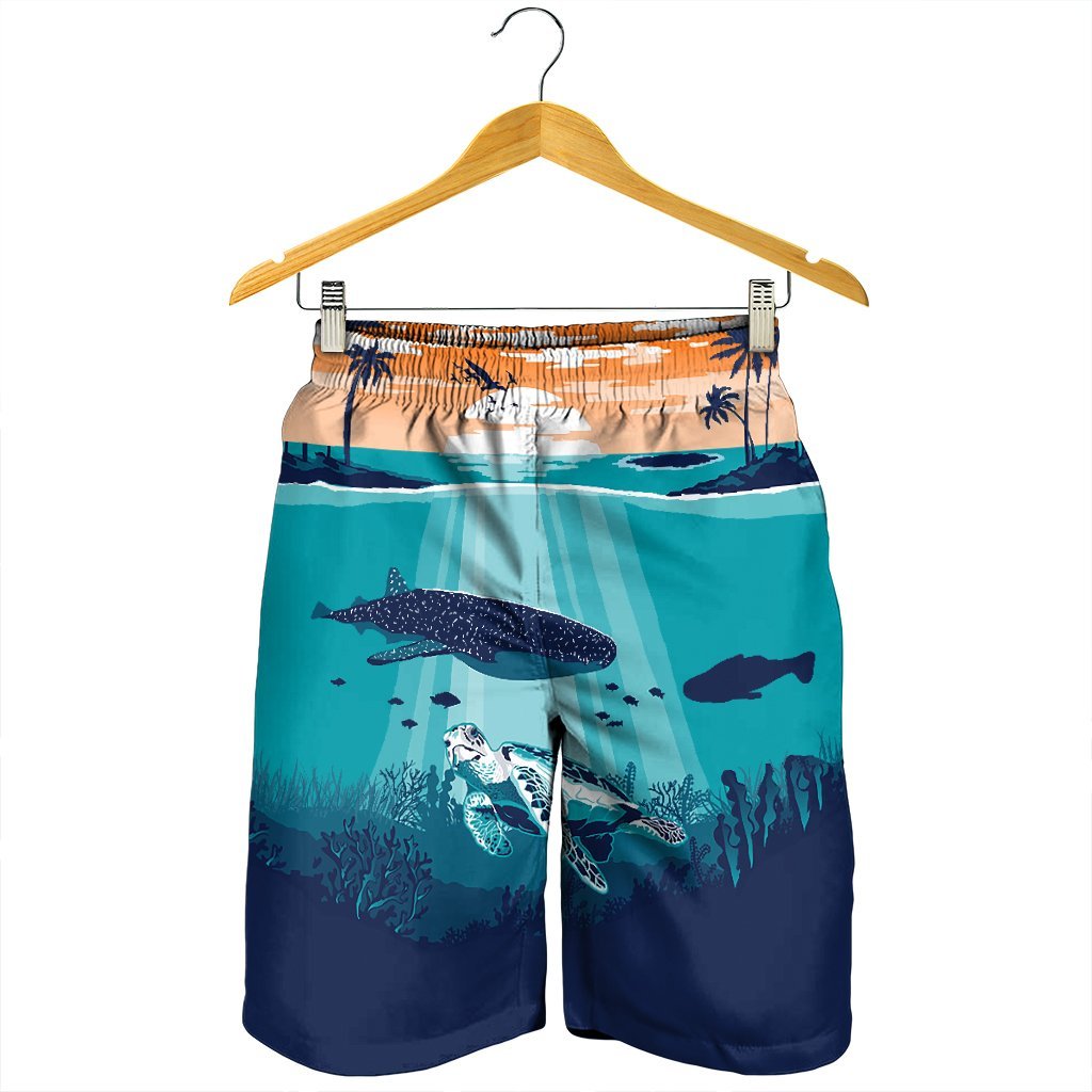 Hawaiian Whale And Turtle In Sunset Polynesian Men's Shorts - AH - Polynesian Pride
