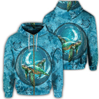 Hawaiian Whirlpool Turtle Polynesian Zip Hoodie Unisex Art - Polynesian Pride