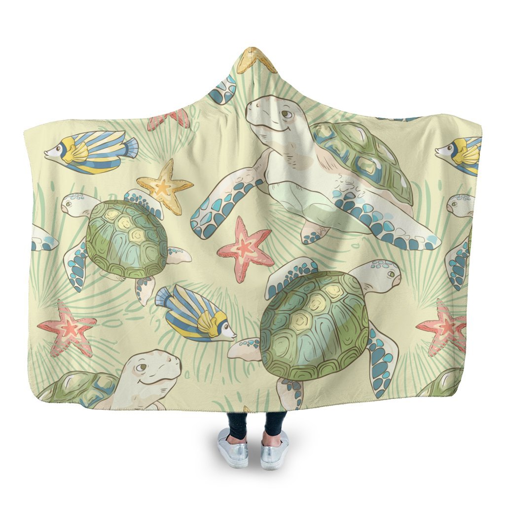 Hawaiian World Animals In Sea Hooded Blanket - AH Hooded Blanket White - Polynesian Pride