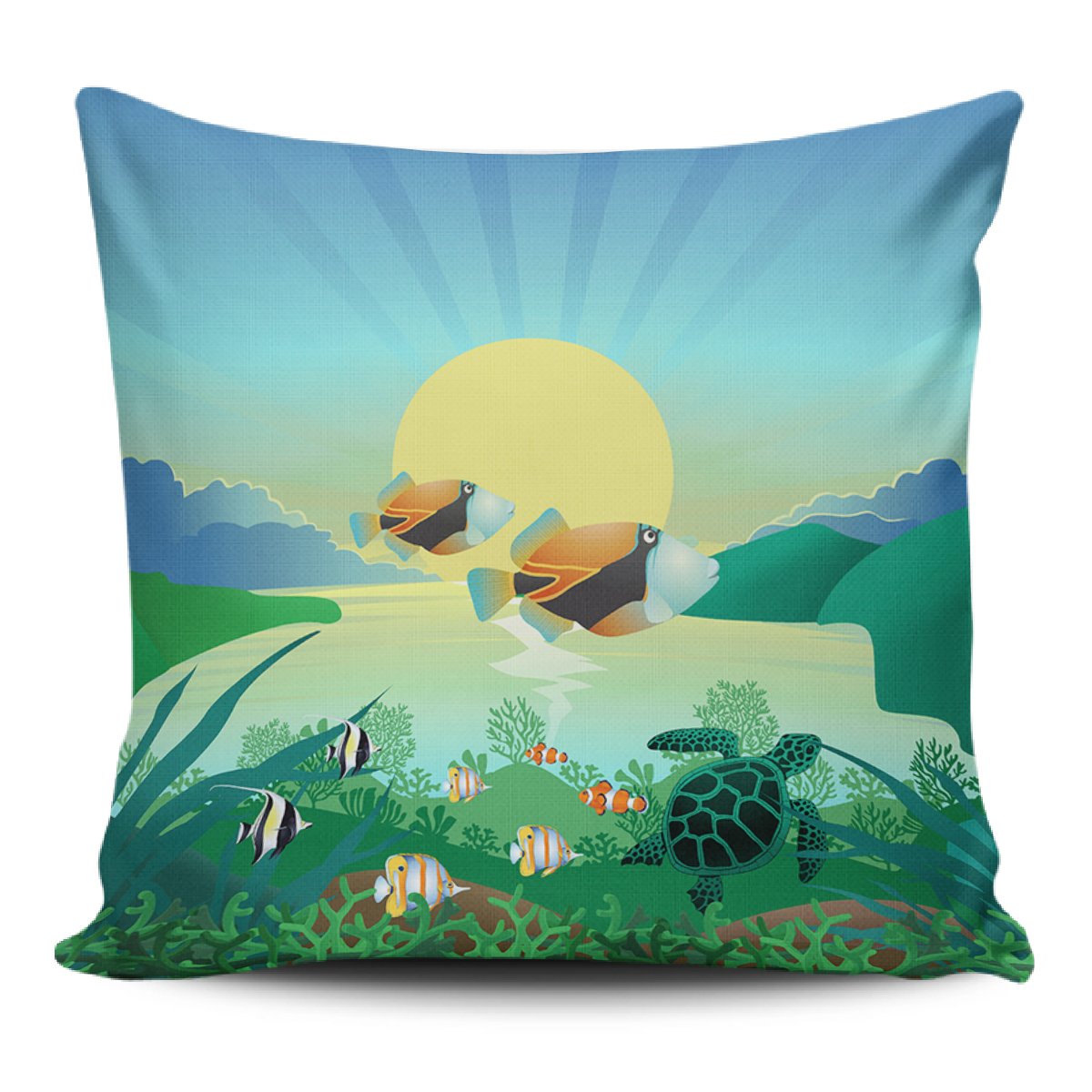 Hawaiian Fish Pillow Covers One Size Zippered Pillow Case 18"x18"(Twin Sides) Black - Polynesian Pride
