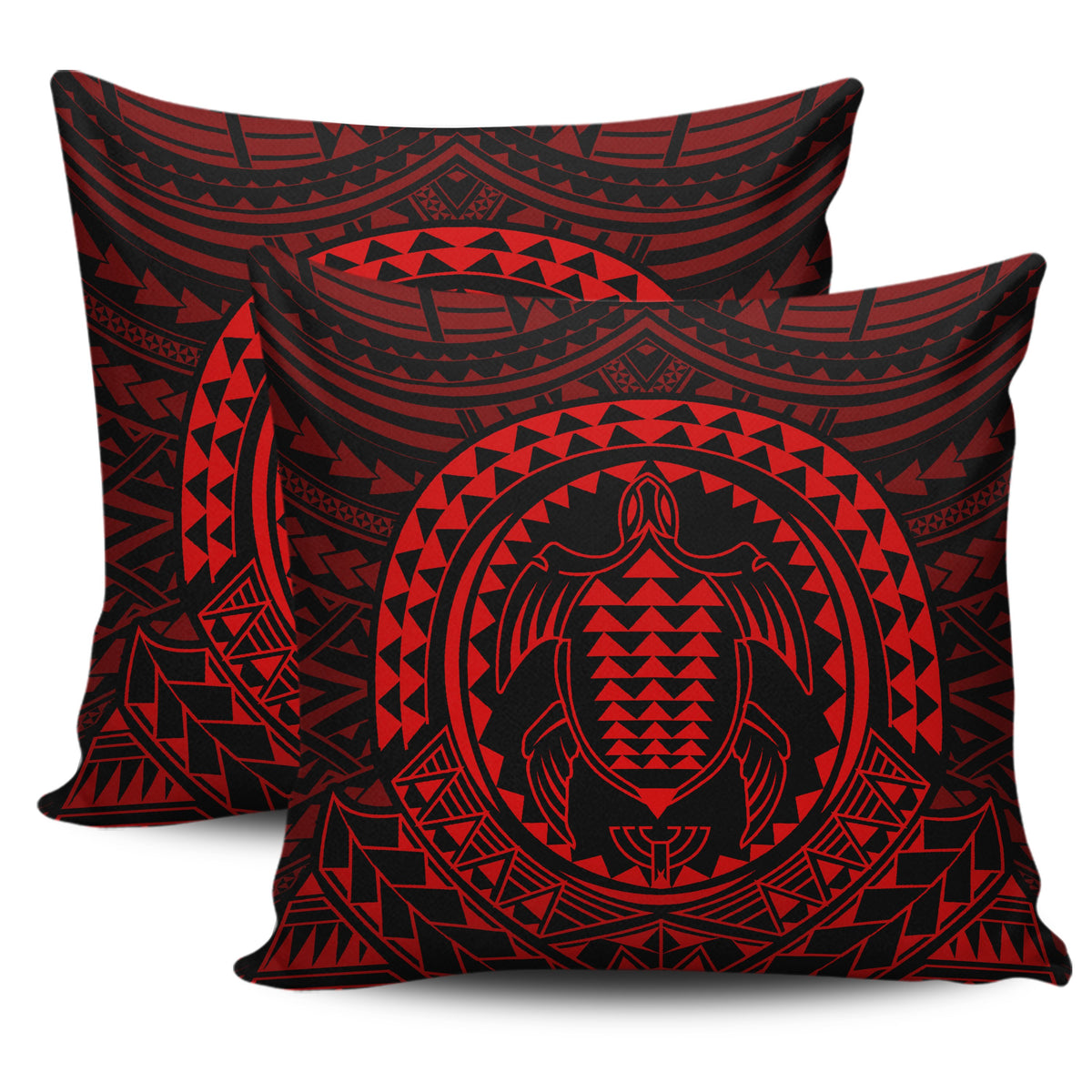 Hawaiian Kakau Honu Arc Red Polynesian Pillow Covers One Size Zippered Pillow Cases 18"x 18" (Twin Sides) (Set of 2) Red - Polynesian Pride