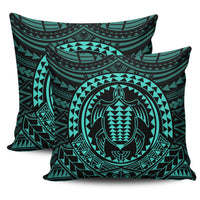 Hawaiian Kakau Honu Arc Turquoise Polynesian Pillow Covers One Size Zippered Pillow Cases 18"x 18" (Twin Sides) (Set of 2) Turquoise - Polynesian Pride