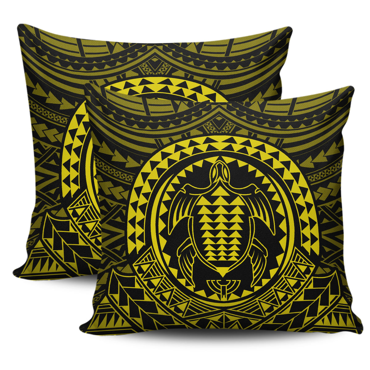 Hawaiian Kakau Honu Arc Yellow Polynesian Pillow Covers One Size Zippered Pillow Cases 18"x 18" (Twin Sides) (Set of 2) Yellow - Polynesian Pride