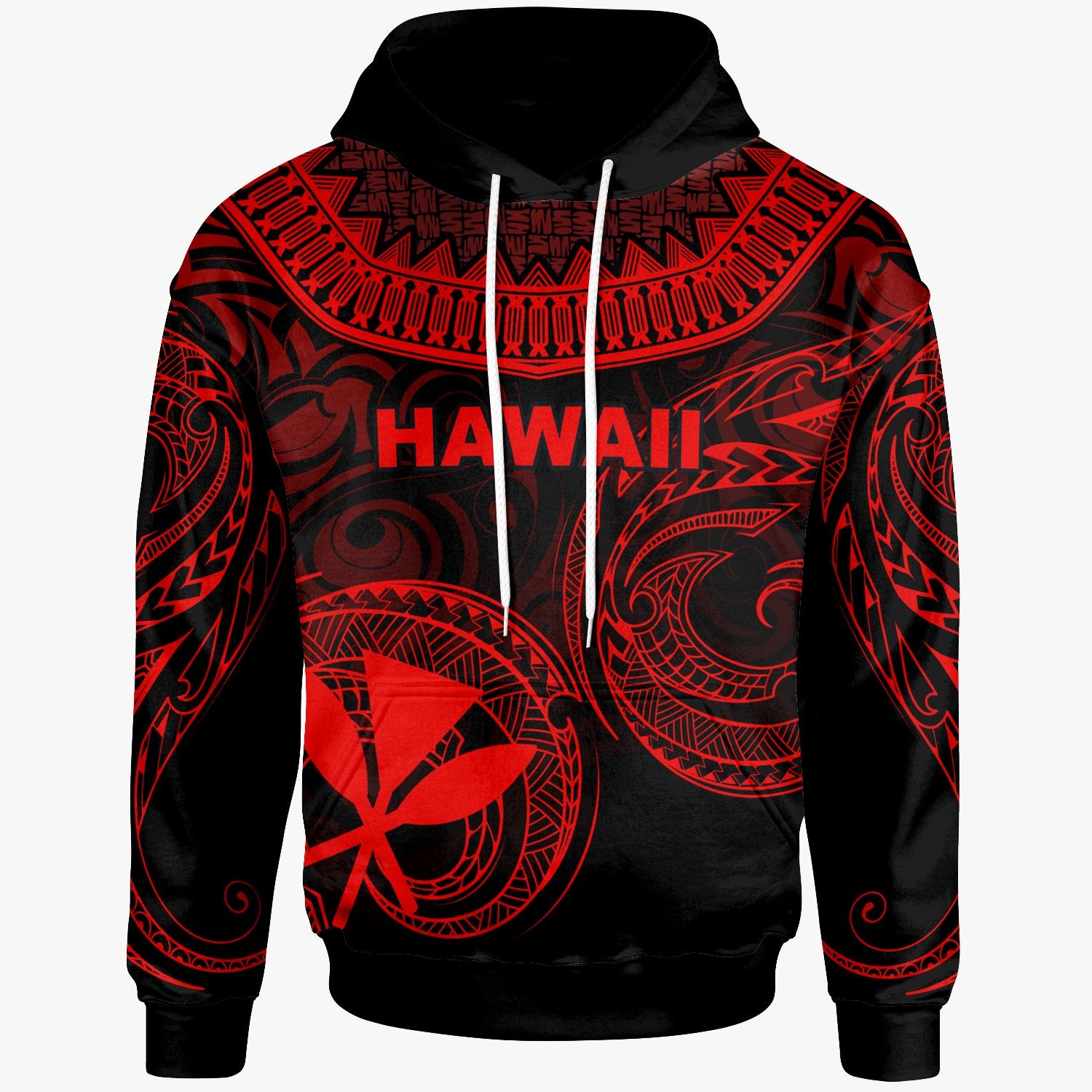 Hawaii Hoodie Tribal Flower Special Pattern Red Color Unisex Red - Polynesian Pride