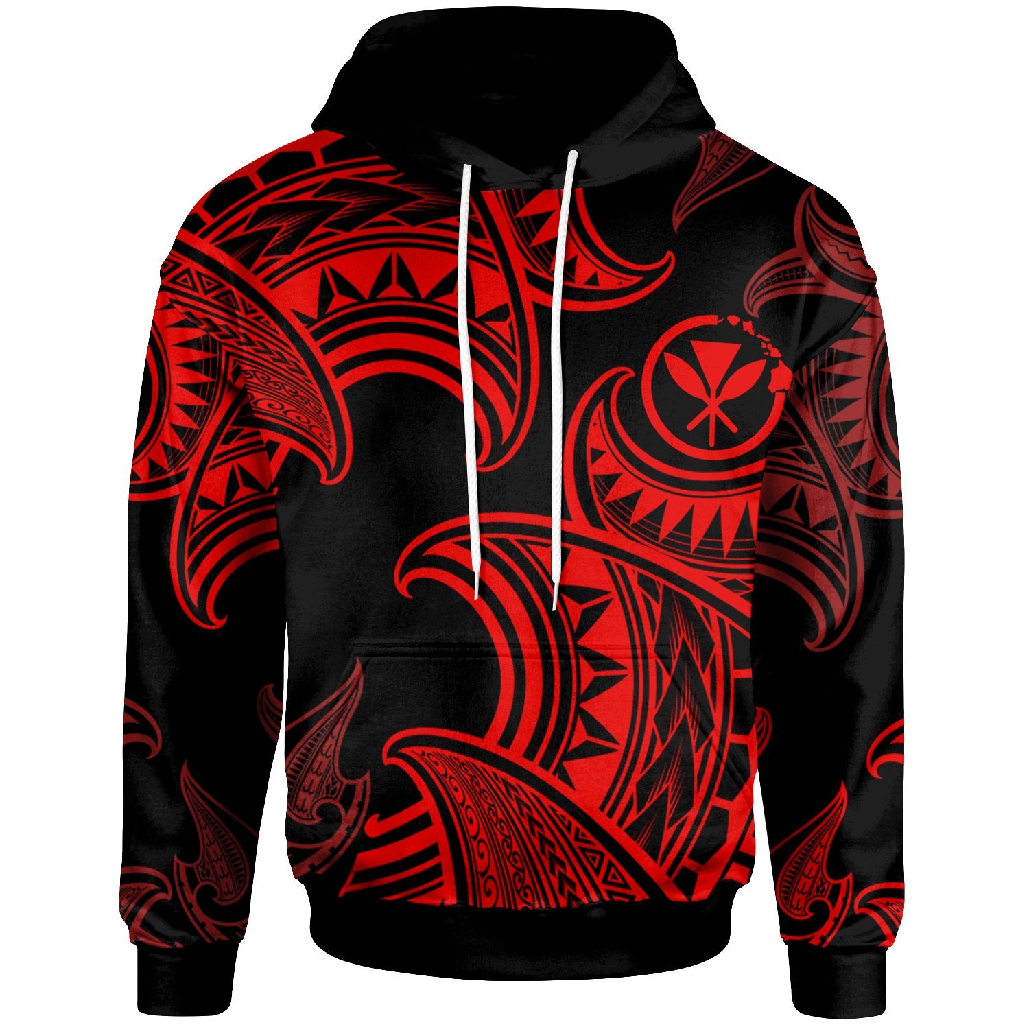 Hawaii Hoodie Sea Ripples Patern Red Color Unisex Red - Polynesian Pride