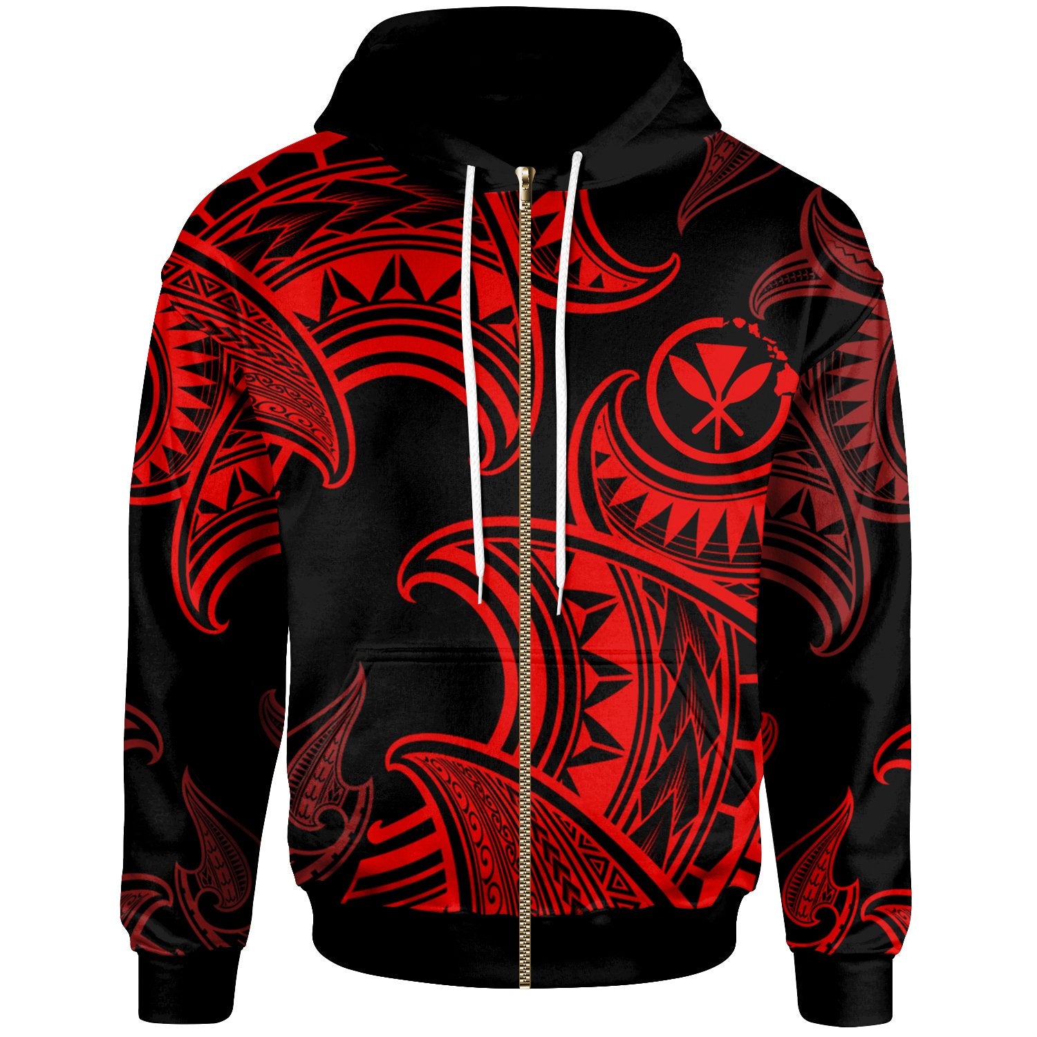 Hawaii Zip up Hoodie Sea Ripples Pattern Red Color Unisex Red - Polynesian Pride