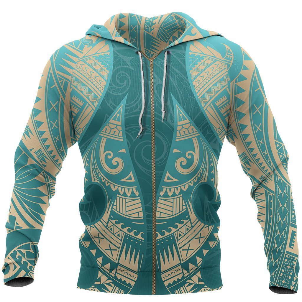 New Zealand Maori Zip Hoodie, Hei Matau Tattoo Full Zip Hoodie Unisex Black - Polynesian Pride