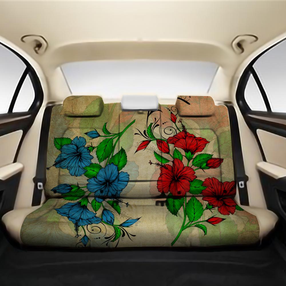 Hibibus Blue And Red Back Seat Cover AH One Size Black Back Car Seat Covers - Polynesian Pride
