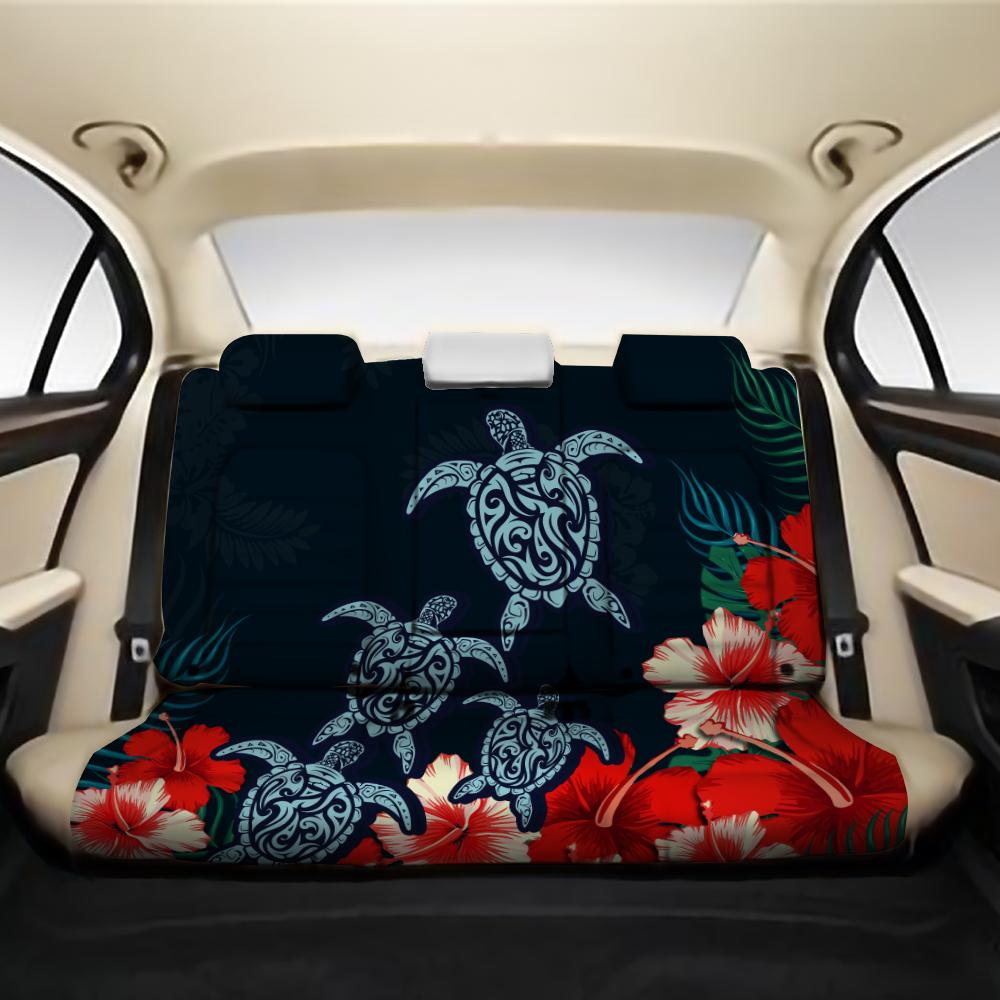 Hibiscus And Turtle Skillful Back Seat Cover AH One Size Black Back Car Seat Covers - Polynesian Pride