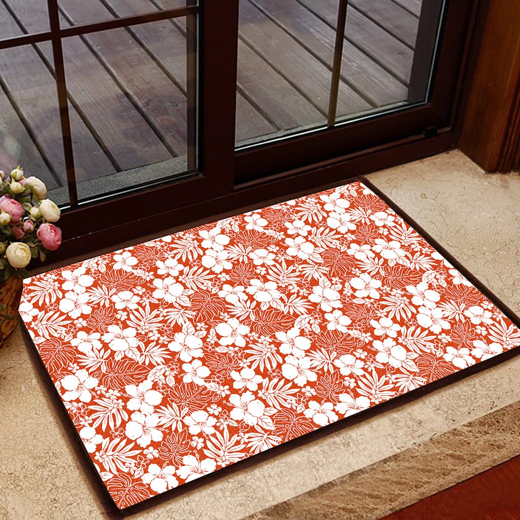 Hibiscus Flower Pattern Hawaii Door Mat Door Mat Black - Polynesian Pride