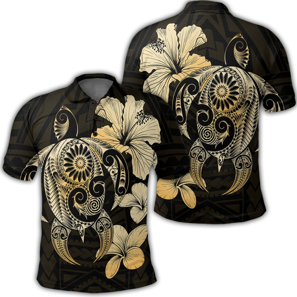 Hibiscus Plumeria Mix Polynesian Turtle Polo Shirt Unisex Black - Polynesian Pride