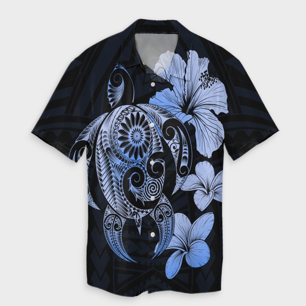 Hibiscus Plumeria Mix Polynesian Turtle Hawaiian Shirt Blue - AH Unisex Black - Polynesian Pride