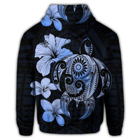 Hibiscus Plumeria Mix Polynesian Turtle Zip Hoodie Blue - Polynesian Pride